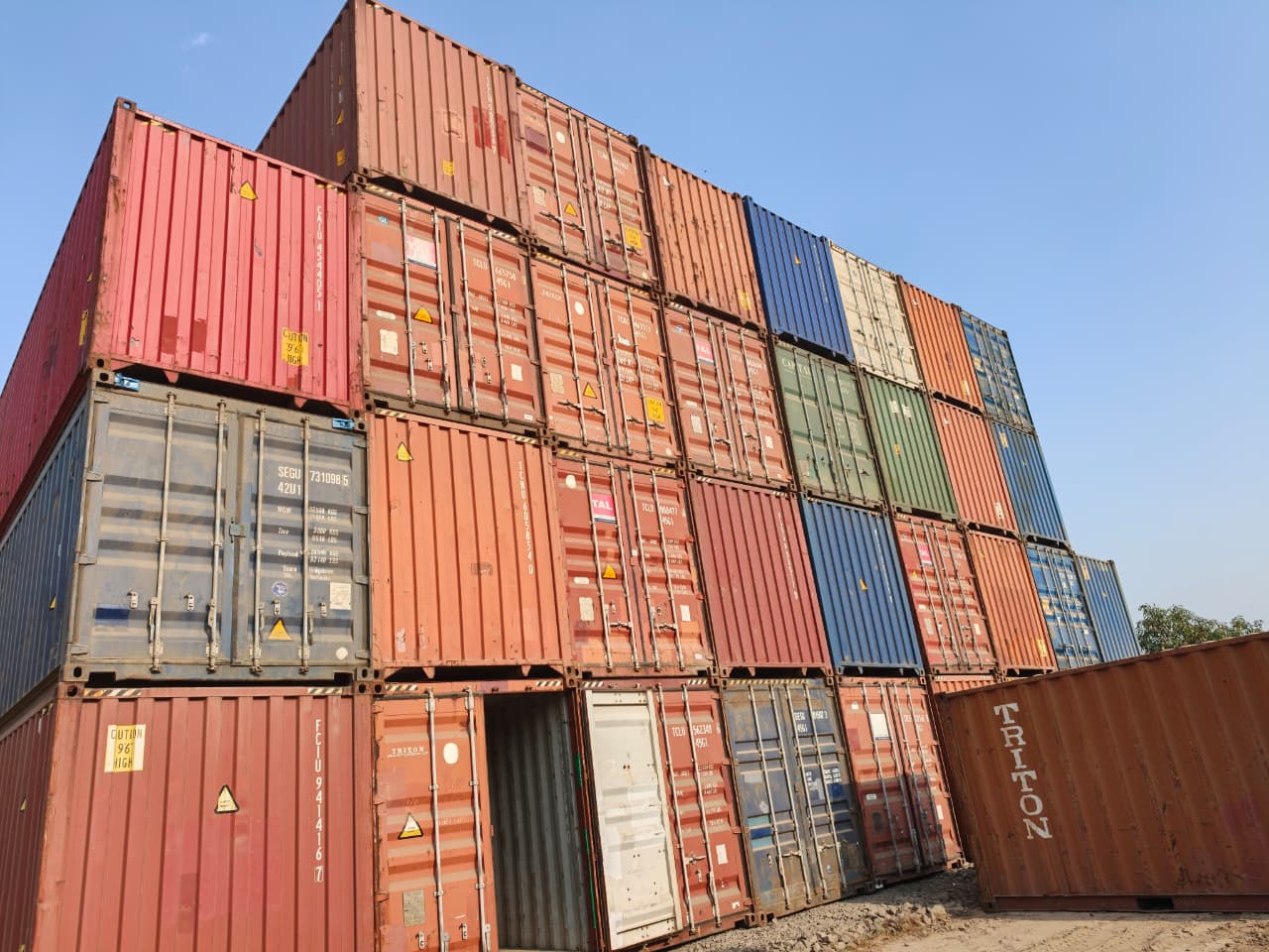 Shipping containers stacked in the MGS yard